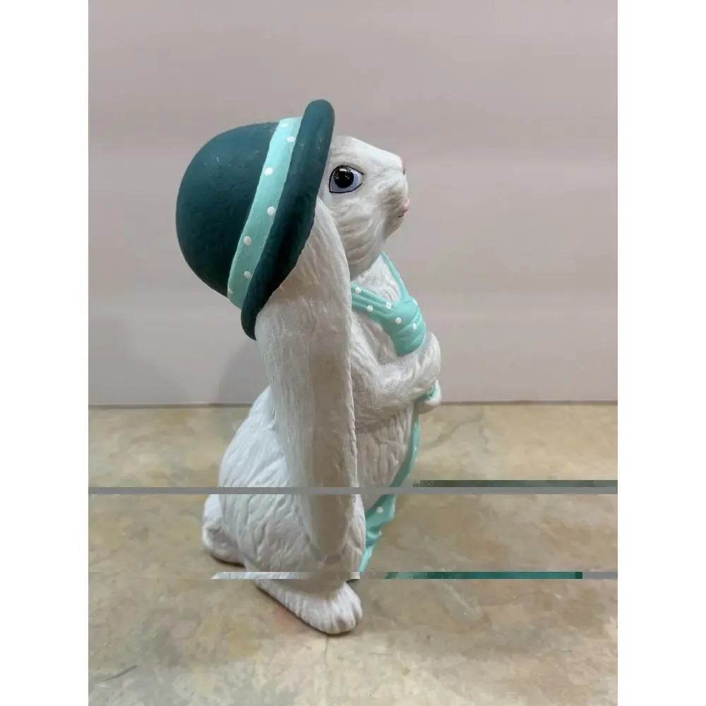 Vintage Hand Painted Bunny Rabbit Figurine Signed Lois Folk Art